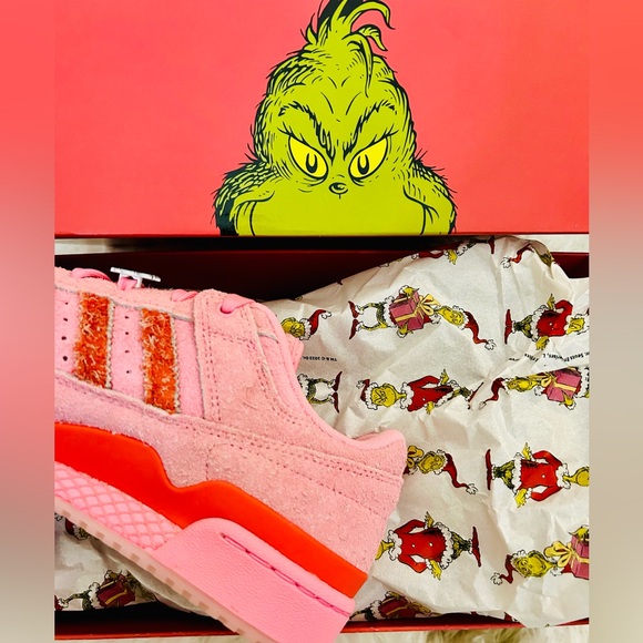 NEW ADIDAS FORUM LOW CL THE GRINCH SHOES in Pink and Red NIB Holiday SALE - Picture 4 of 10